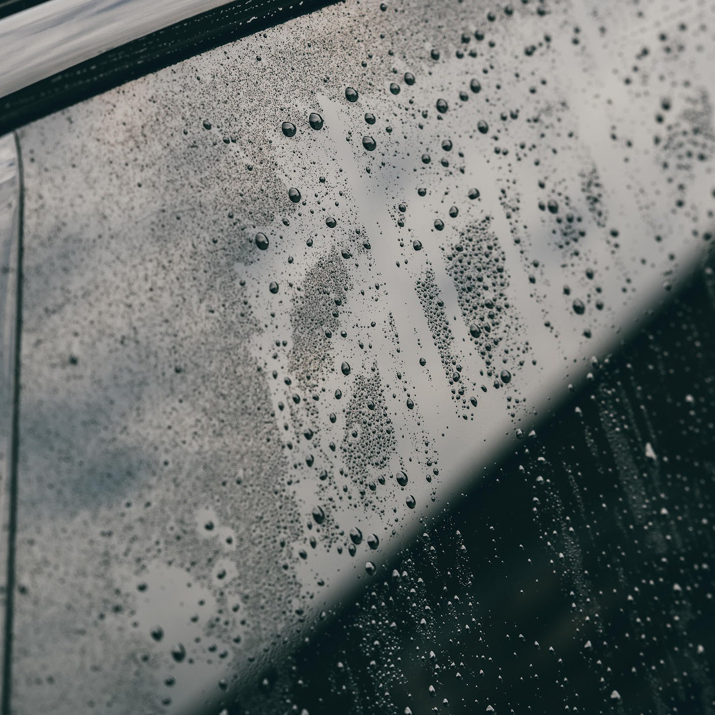 Close-up of a car's wet surface with soap suds