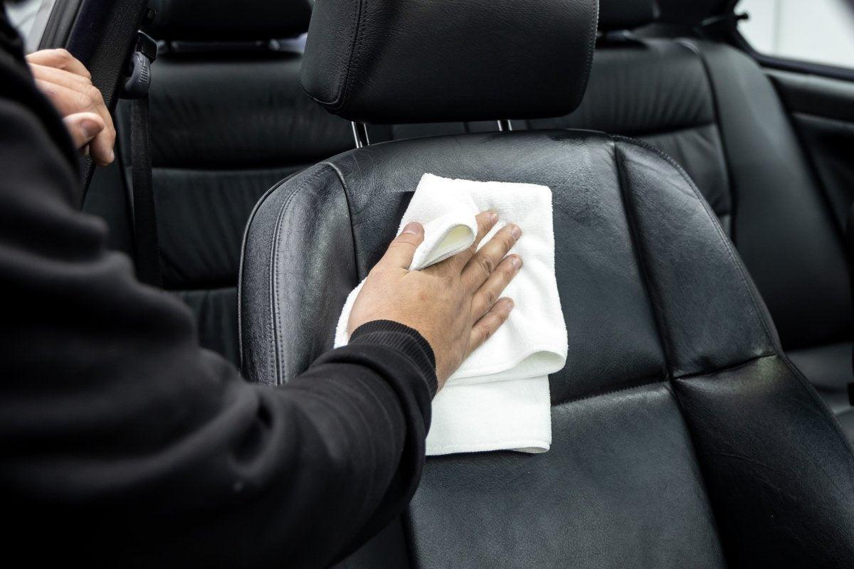 Hide Leather Conditioner_ wiping with microfibre cloth