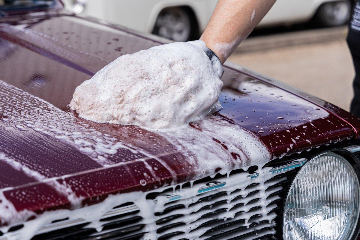 Washing Car With Ultra Soft Wash Mitt